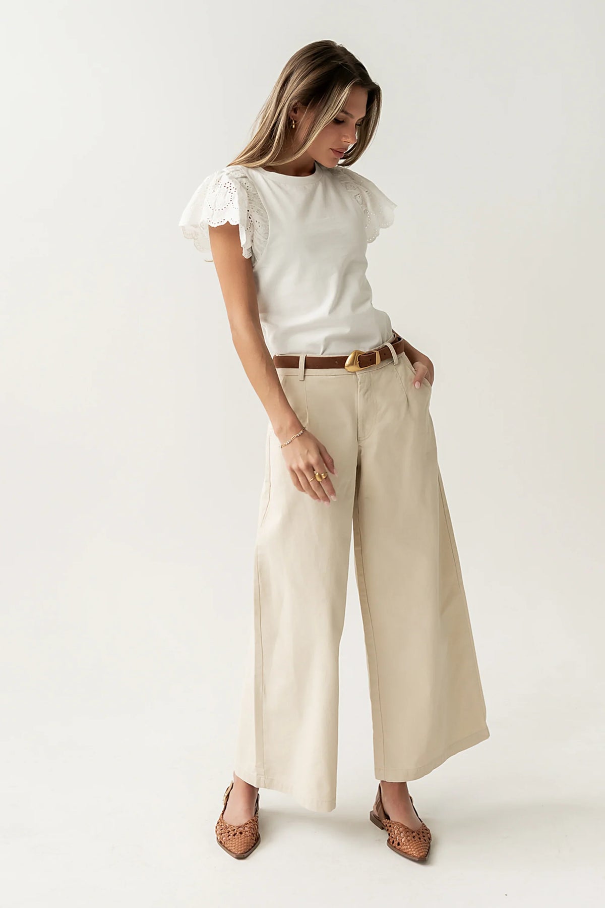 Jannah Wide Leg Pants in Ecru