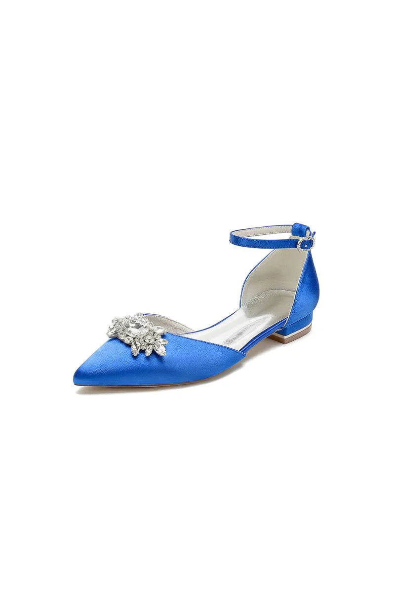 Pointed Toe Rhinestone Ankle Strap Kitten Heels
