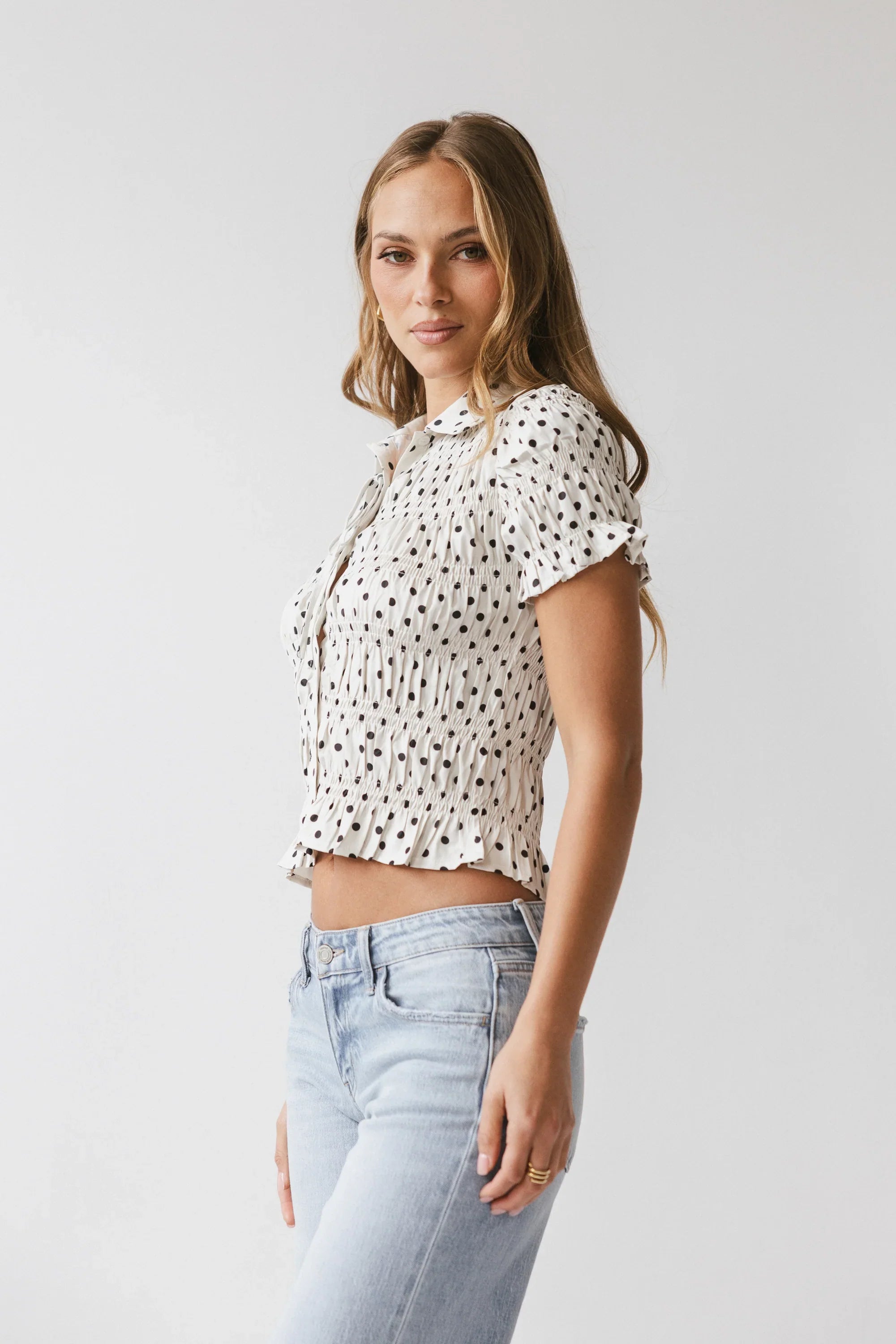 Kreyton Polka Dot Blouse in Cream FINAL SALE