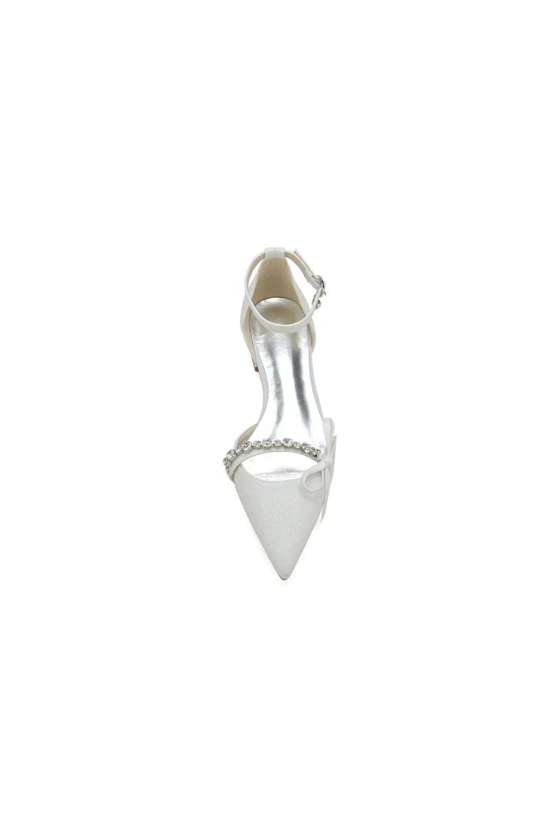 Beaded Pointed Toe Ankle Strap Wedding Shoes With Bow