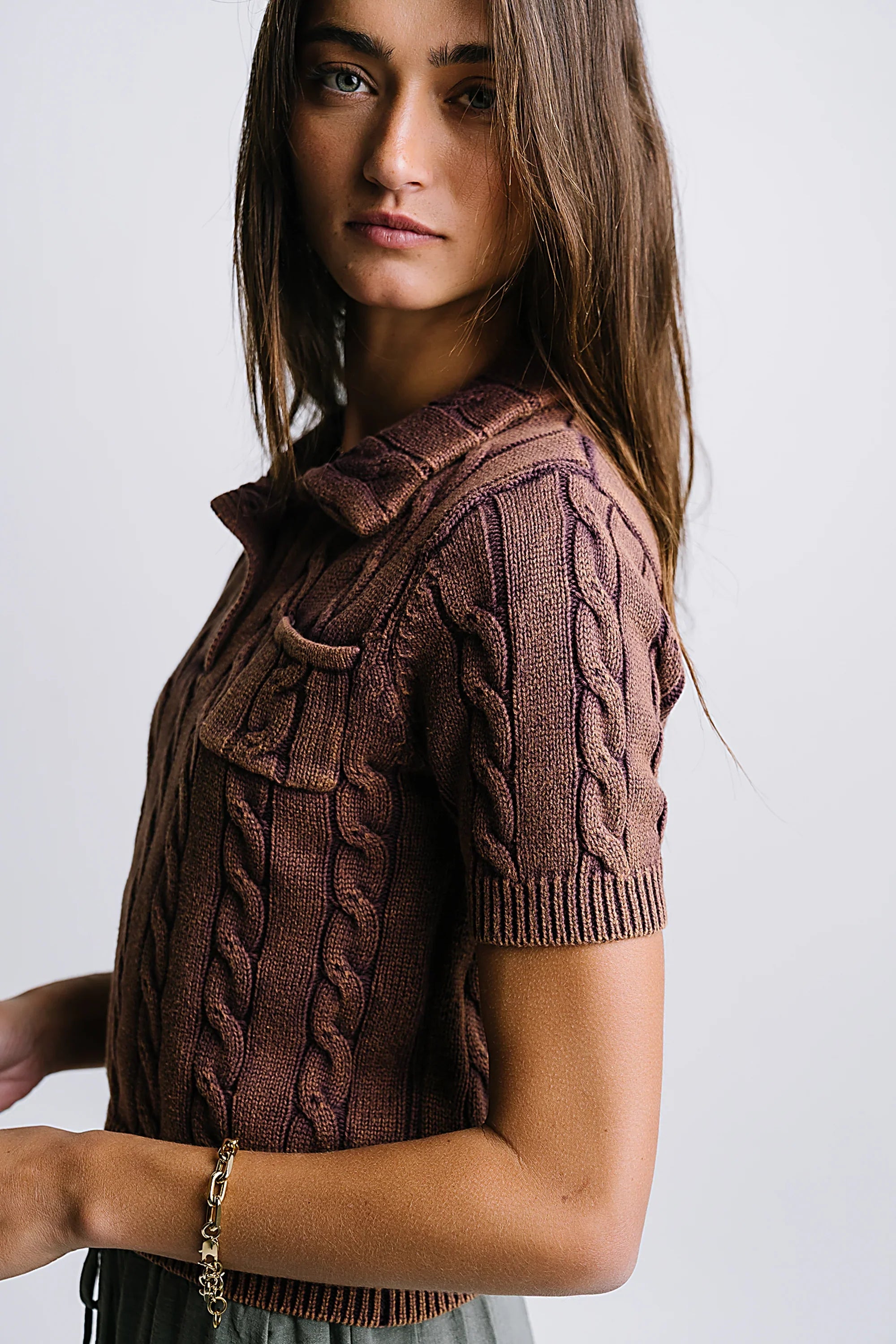 Halle Cable Knit Top in Plum