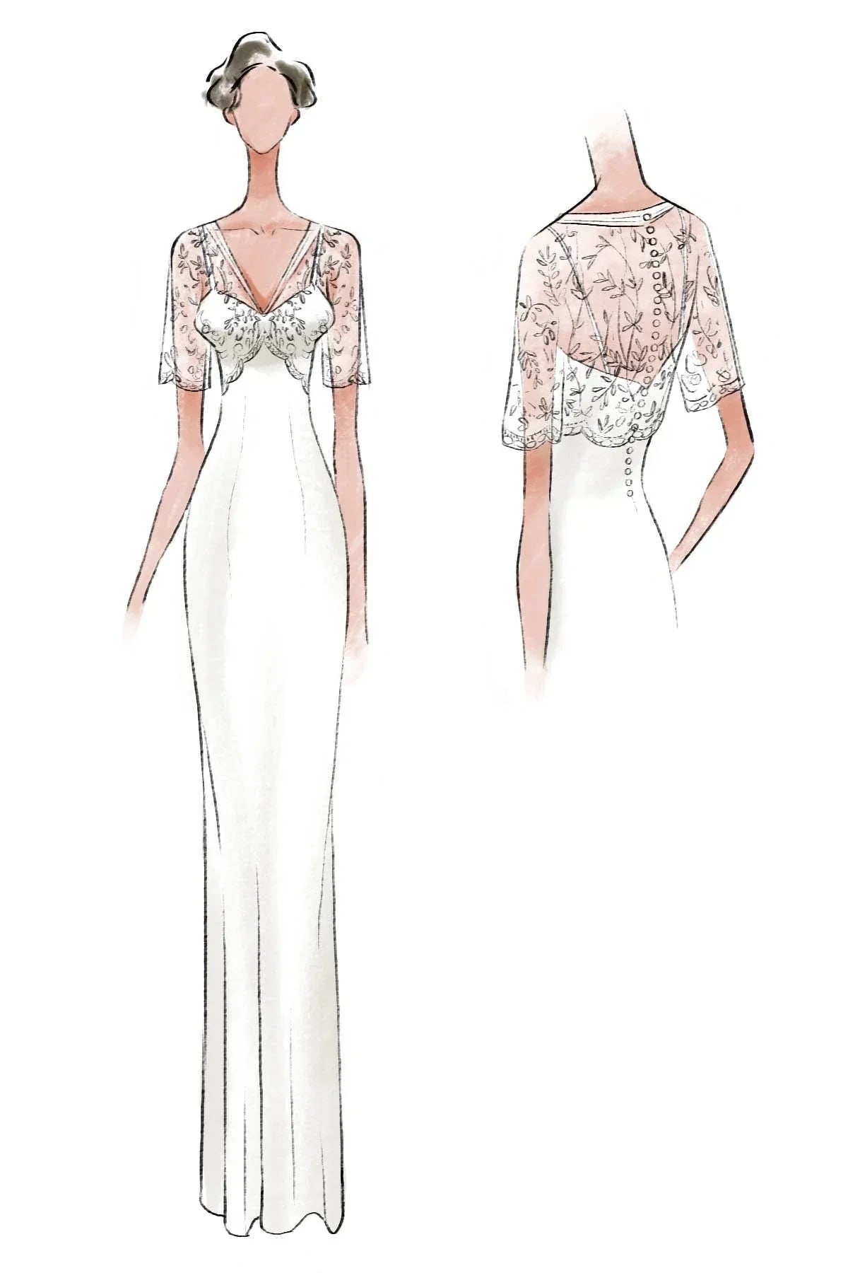 Sweetheart A line Chiffon Dress With Half sleeved Illusion Bodice