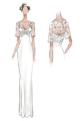 Sweetheart A line Chiffon Dress With Half sleeved Illusion Bodice