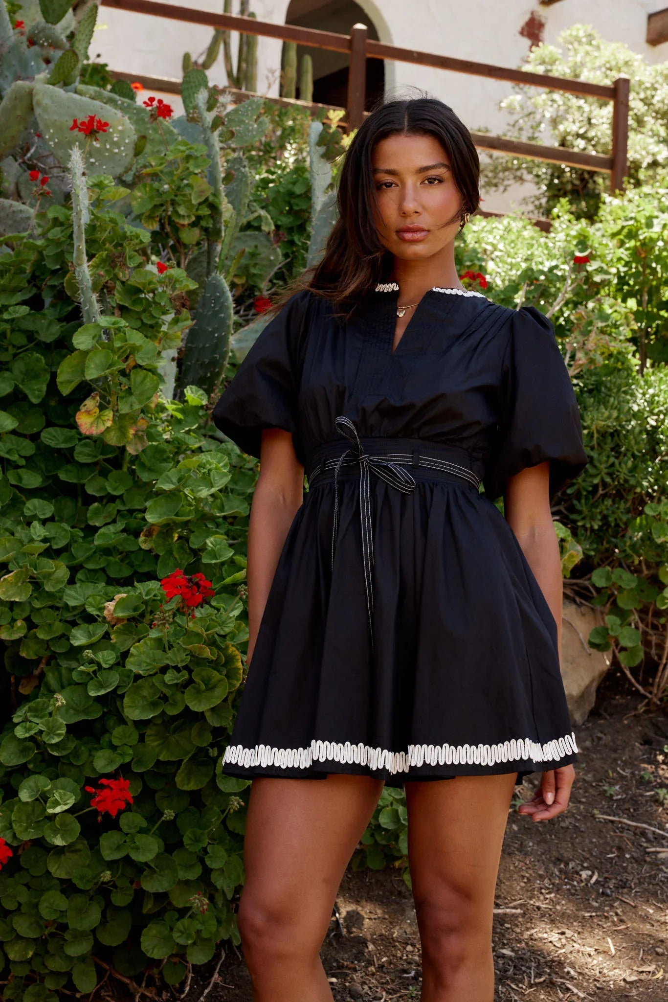 Odette Ric Rac Mini Dress in Black FINAL SALE