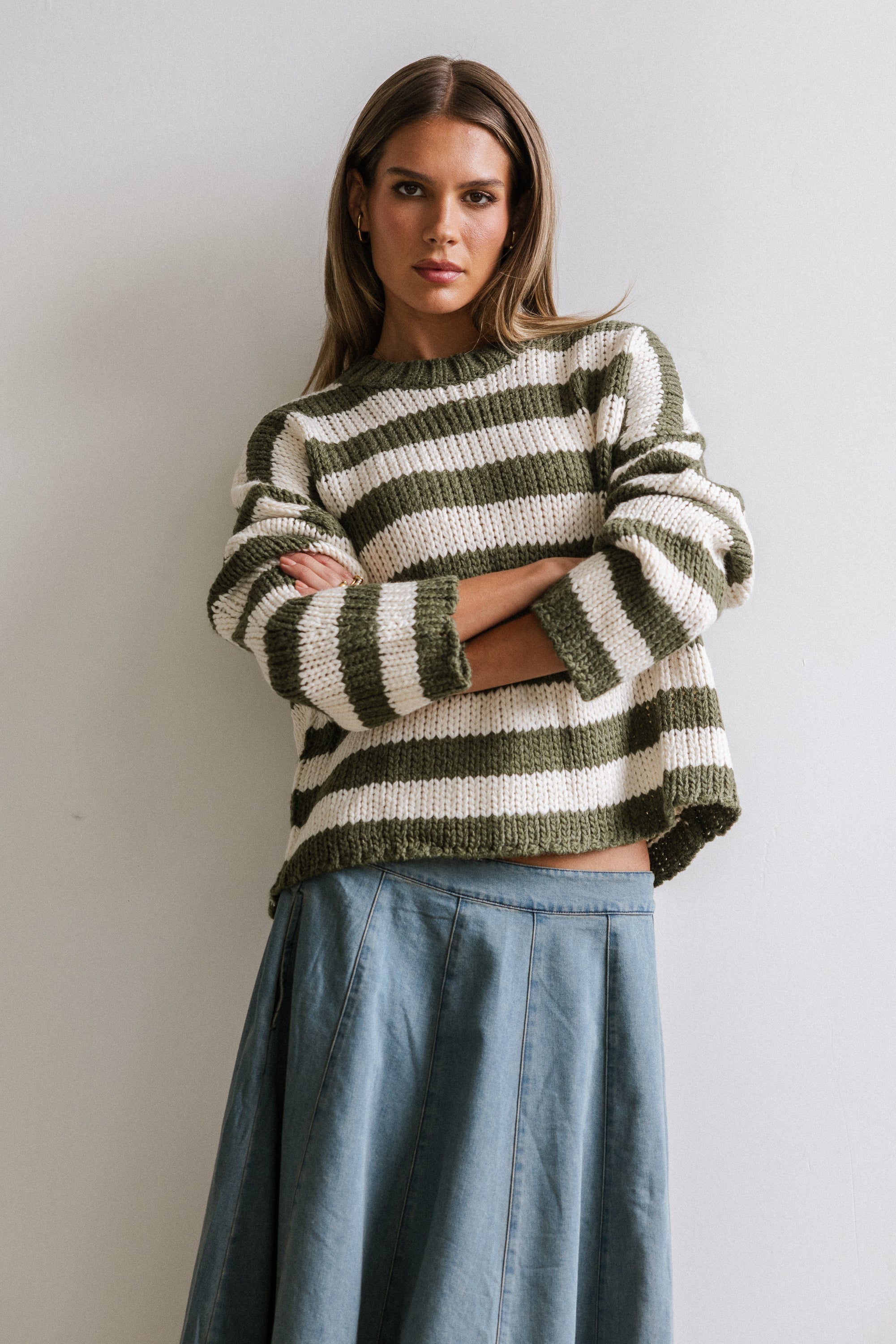 Beckam Striped Sweater in Olive FINAL SALE