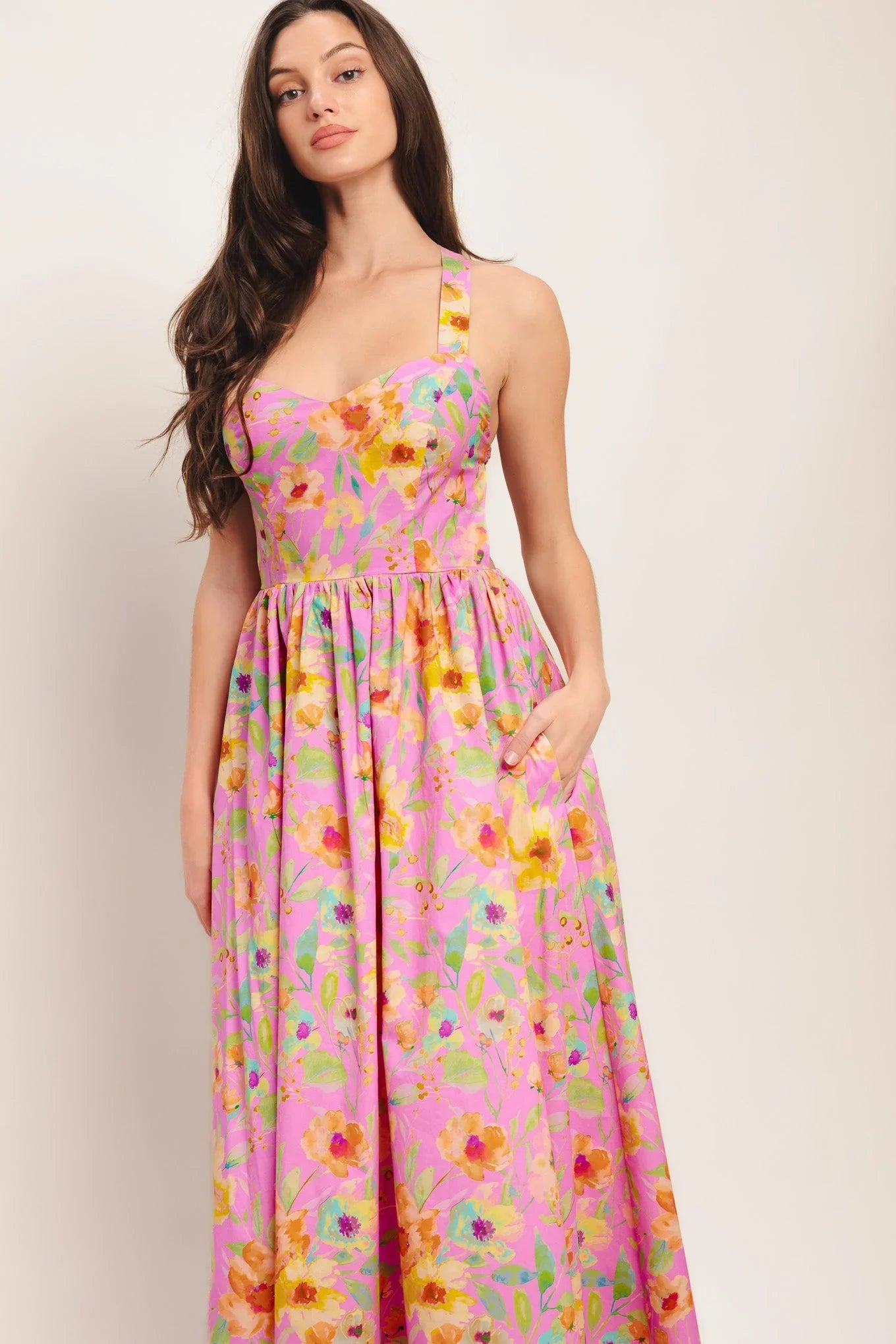 ROSY DAYDREAM PINK FLORAL MIDI DRESS
