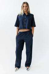 Melody Pinstripe Blouse in Navy