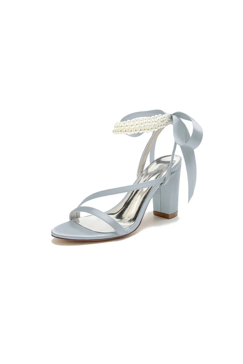 Pearl Open Toe Ankle Strap High Heels