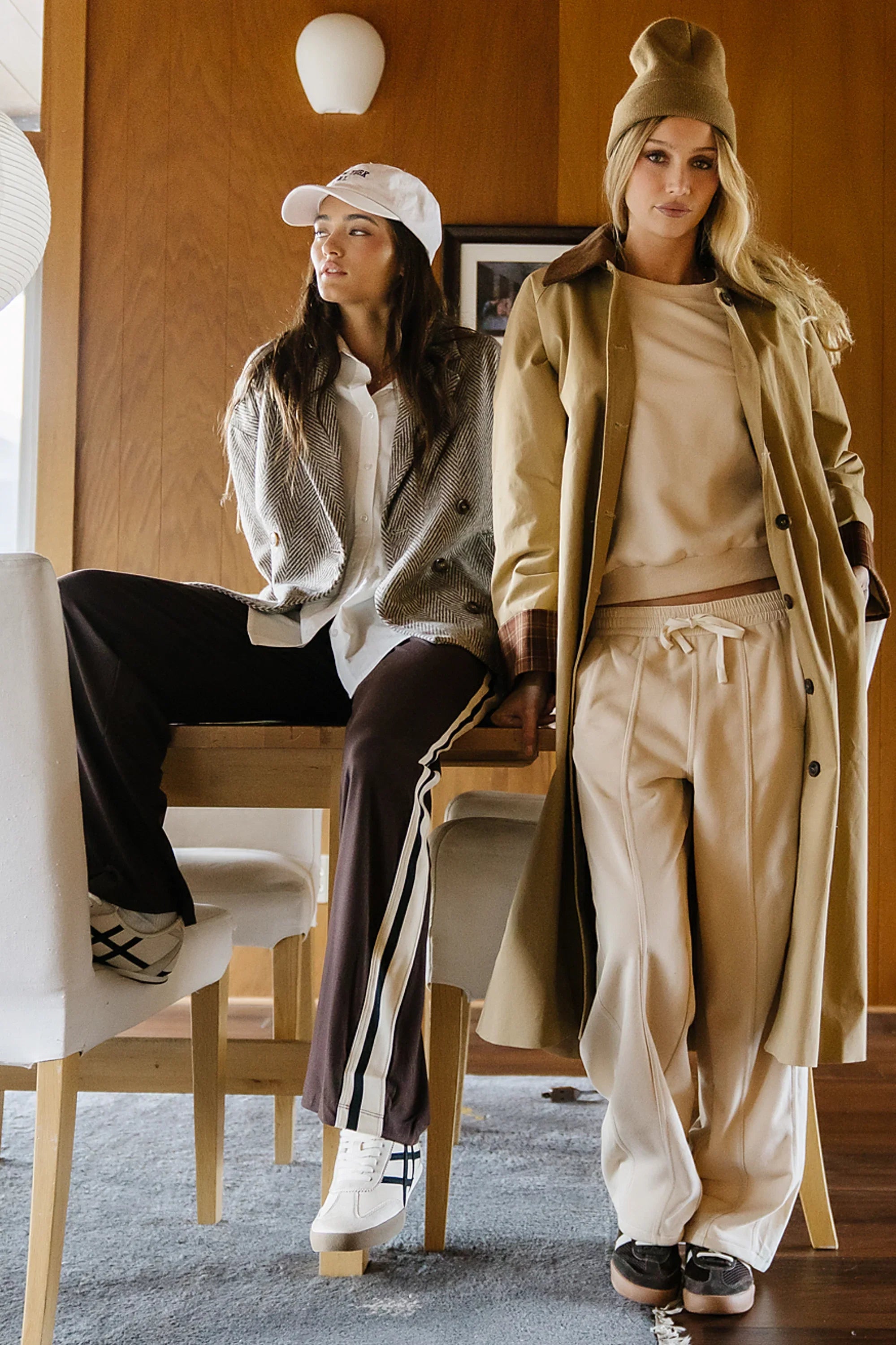 Malinda Mixed Media Baggy Pants in Cream