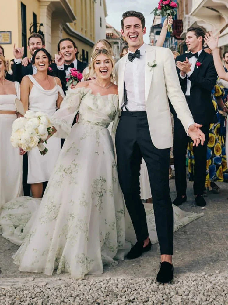 A Line Floral Appliqued Majesty Bridal Wedding Dress with Ruffles