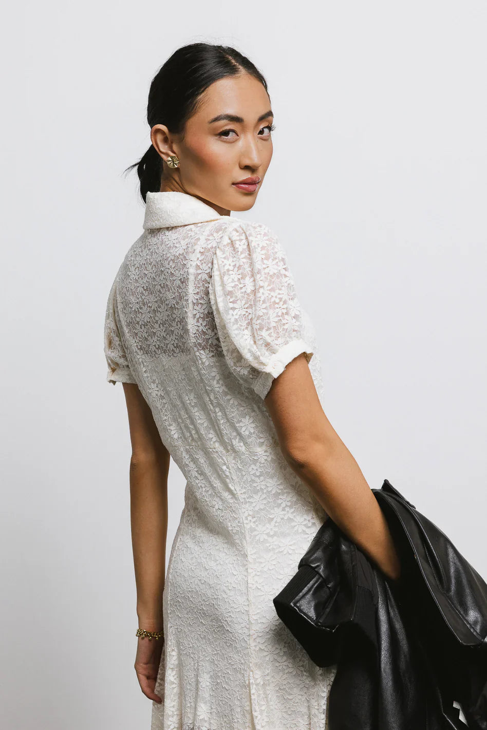 Lace Button Up Dress in Cream FINAL SALE