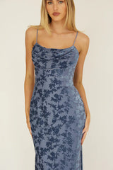 MEREDITH MAXI SLATE BLUE FLORAL BURNOUT DRESS