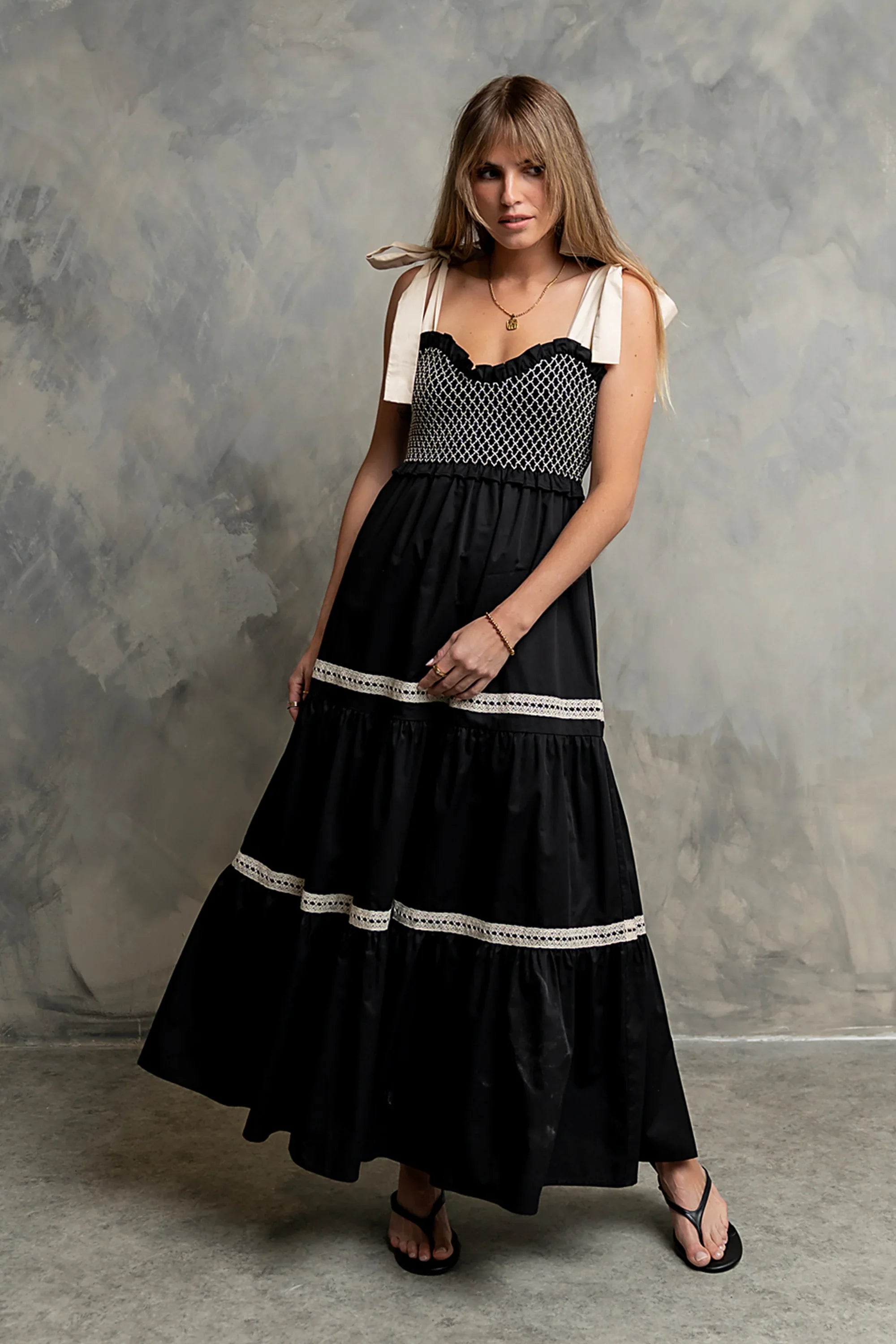 Mollie Tiered Maxi Dress in Black