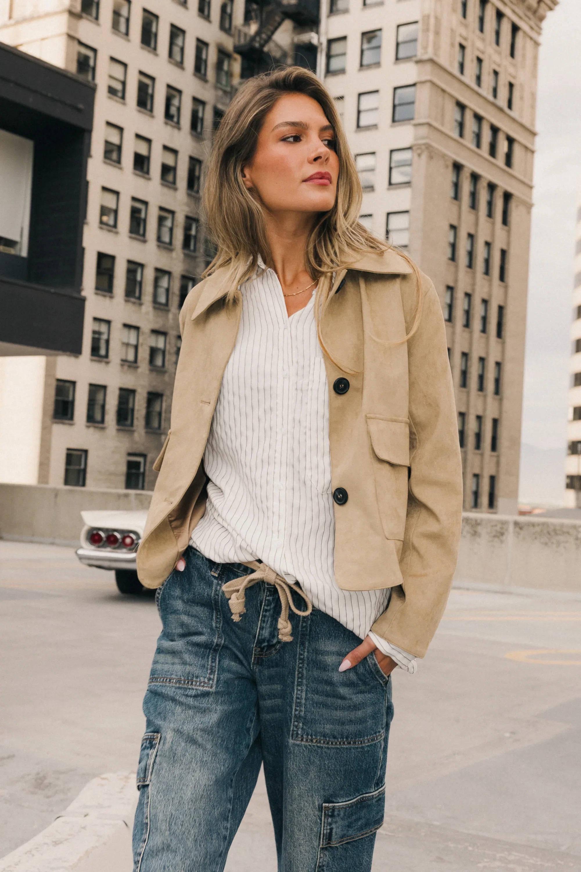 Aden Suede Jacket in Khaki FINAL SALE