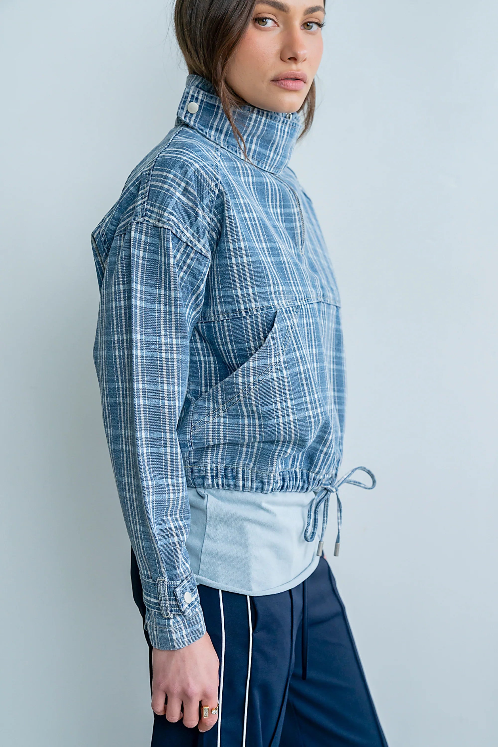 Regina Denim Jacket in Plaid Denim