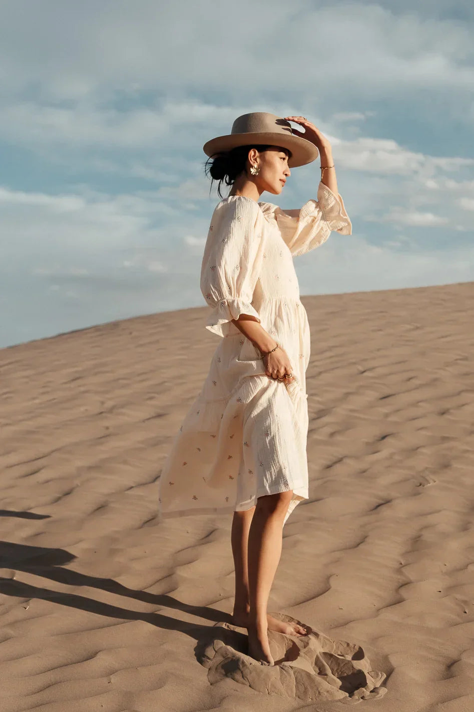 Ditsy Floral Embroidered Dress in Cream FINAL SALE