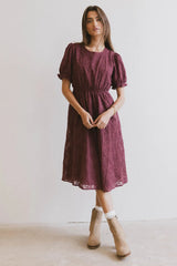 Cecy Embroidered Midi Dress in Burgundy FINAL SALE
