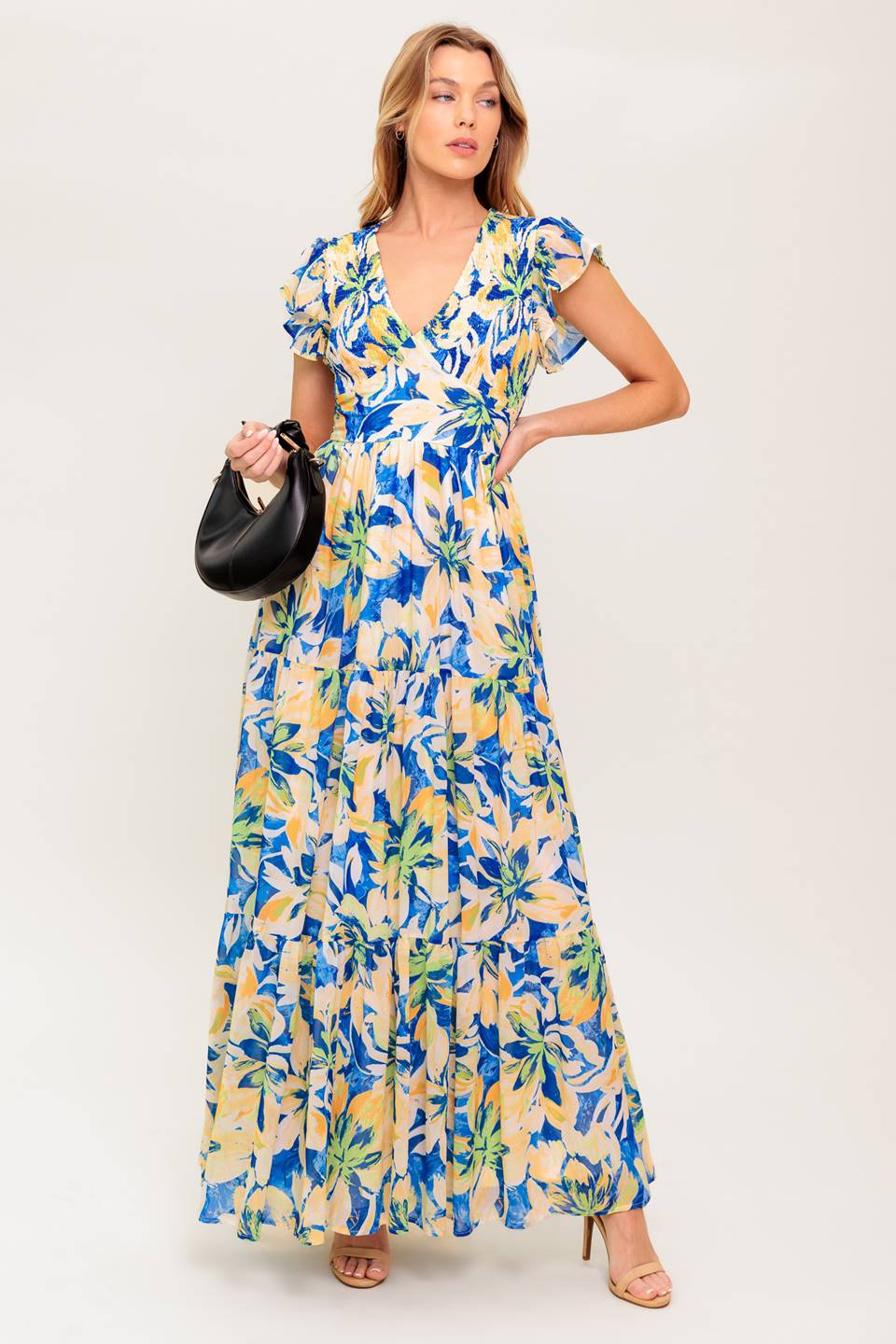 BRIDGEPORT MAXI DRESS BLUE FLORAL SUMMER DRESS