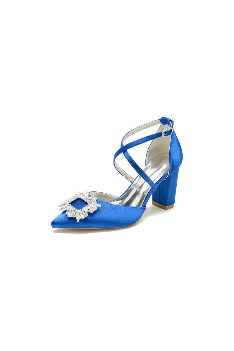 White Satin Pump with Crystal Embellished Cross Strap