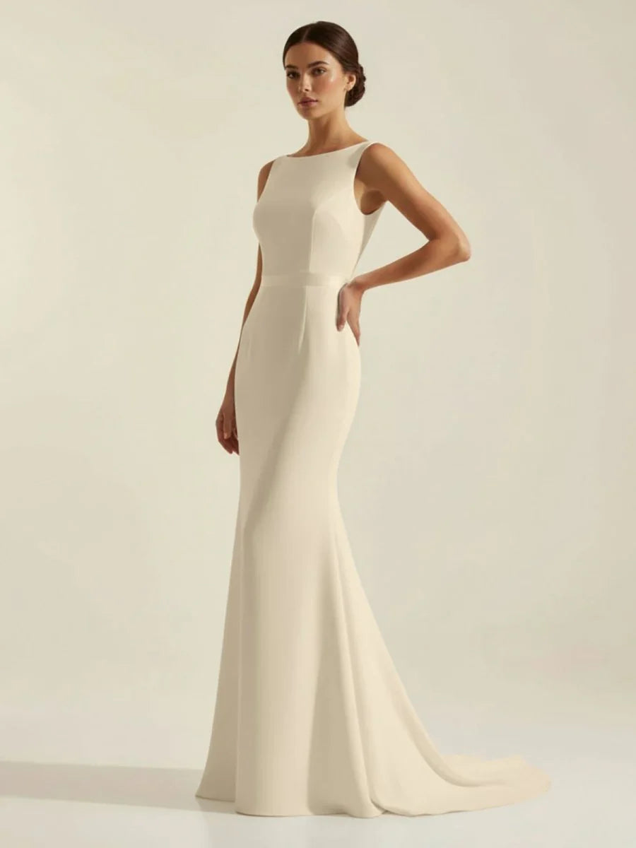 Simple Sleeveless Mermaid Wedding Dress With Sexy Bow