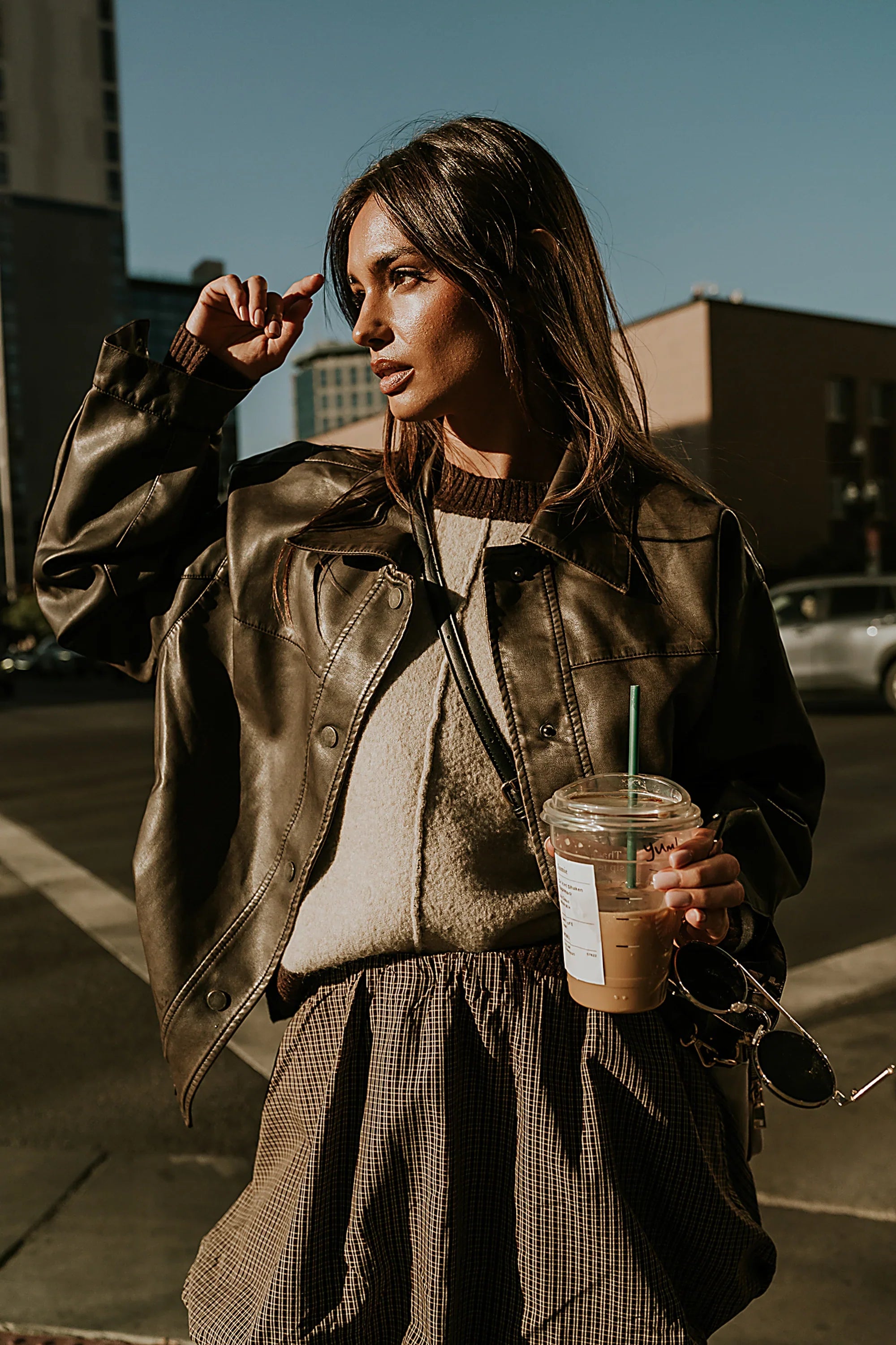Brecken Vegan Leather Jacket in Brown FINAL SALE