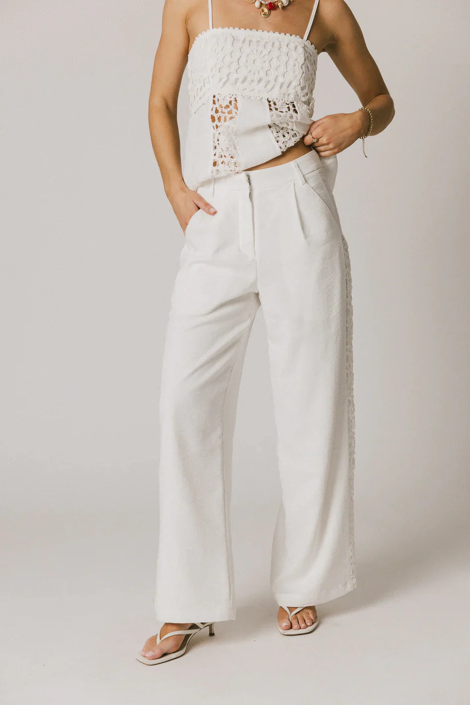 Karie Crochet Pants in White FINAL SALE