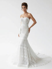 Vintage White Mermaid Lace Wedding Dress with Tassel