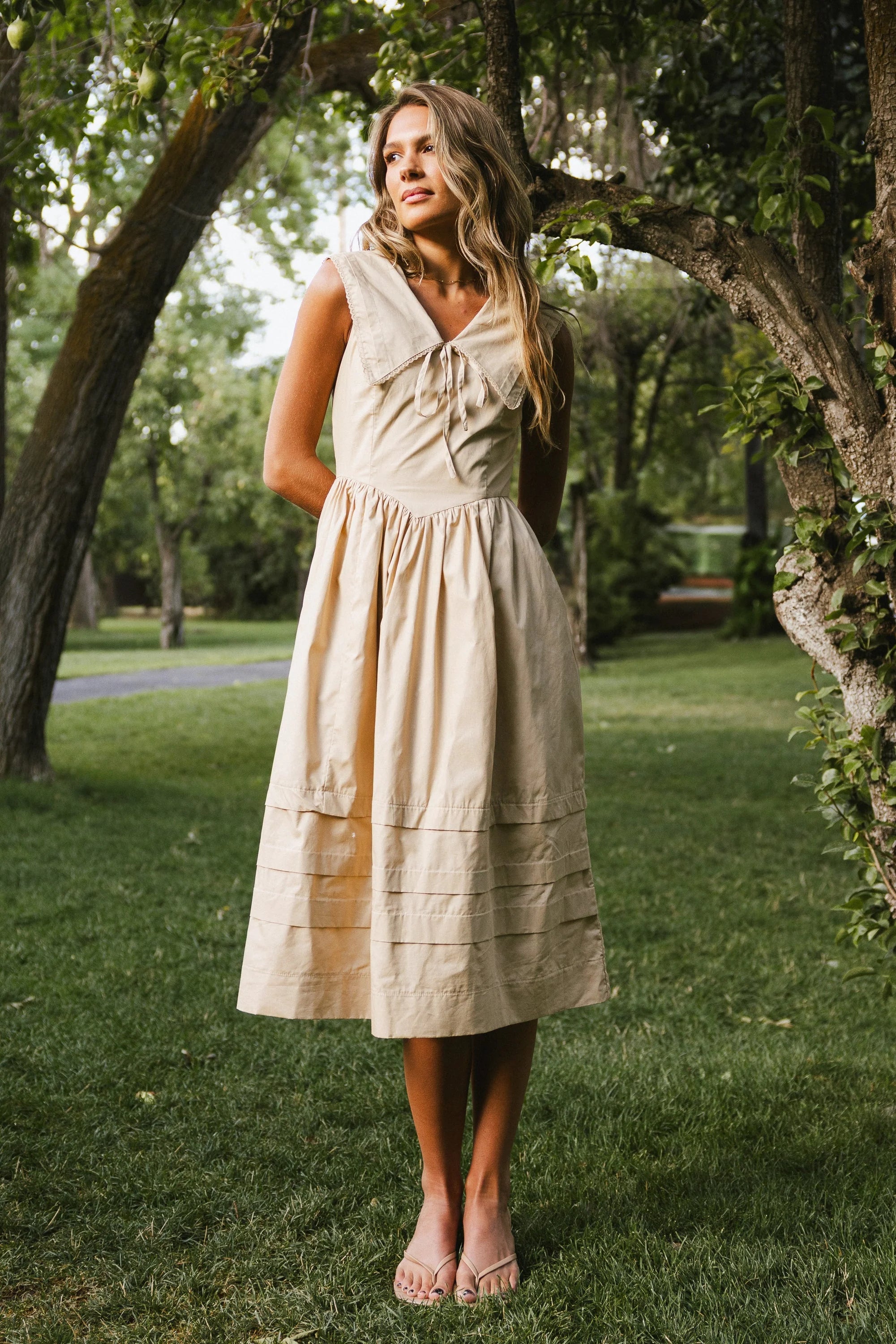 Louie Collared Midi Dress in Taupe FINAL SALE