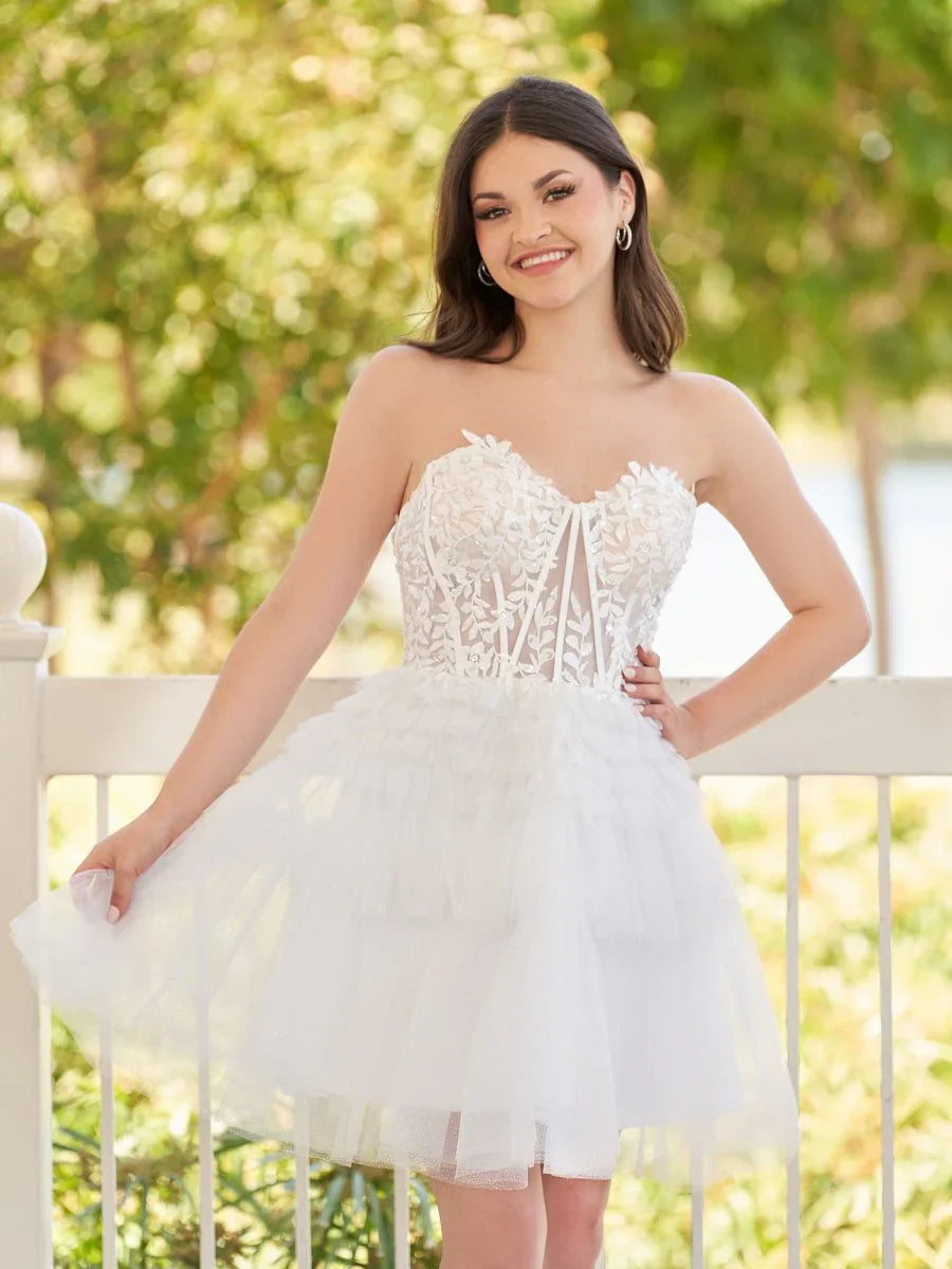 Ivy A Line Sweetheart White Lace Short Homecoming Dress