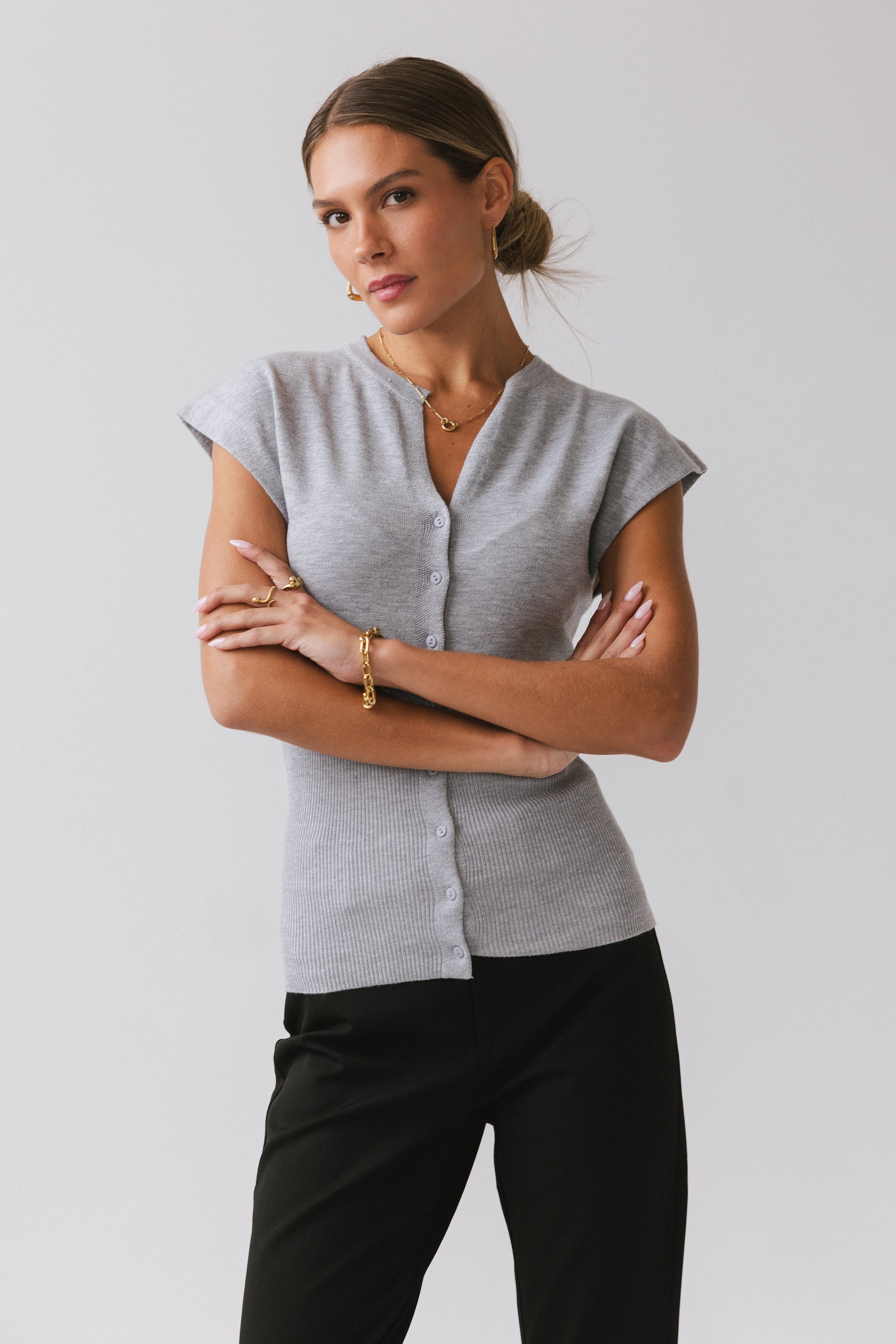 Marco Knit Top in Heather Grey