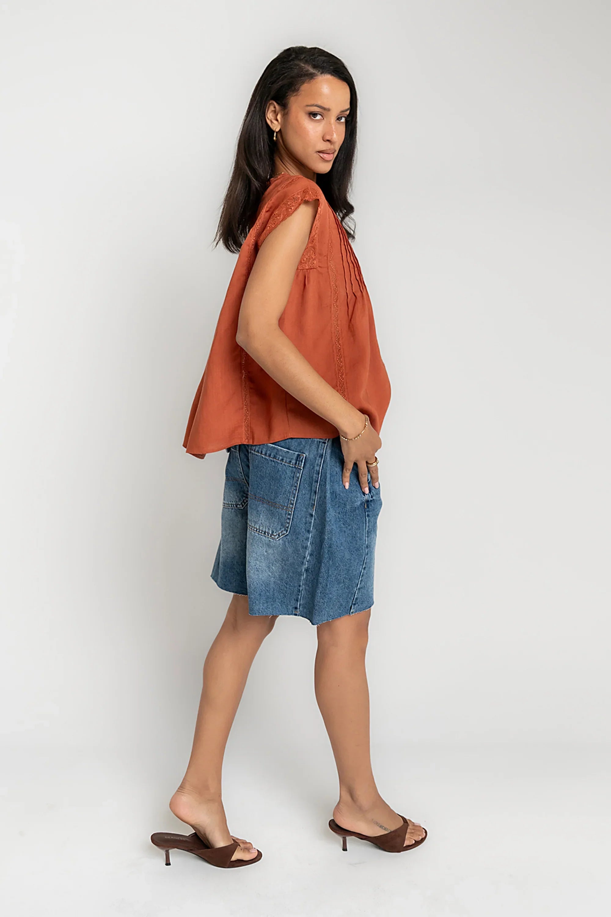 Cambree Pleated Blouse in Terracotta