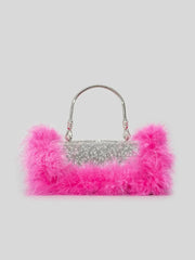 Womens Furry Rhionestones Evening Clutch Bags