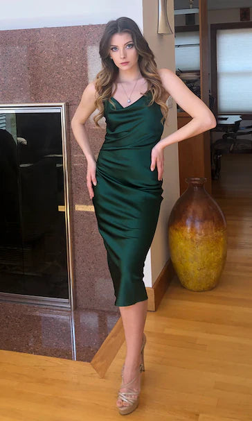 Aspen Midi Dress Emerald Green Satin Slip Dress