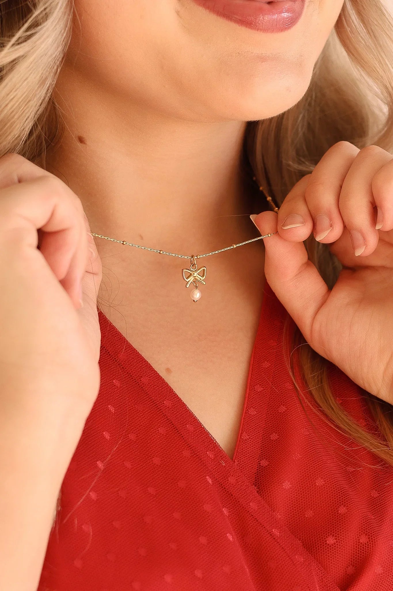 Jane Bow Pearl Necklace