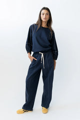 Malinda Mixed Media Baggy Pants in Dark Wash FINAL SALE