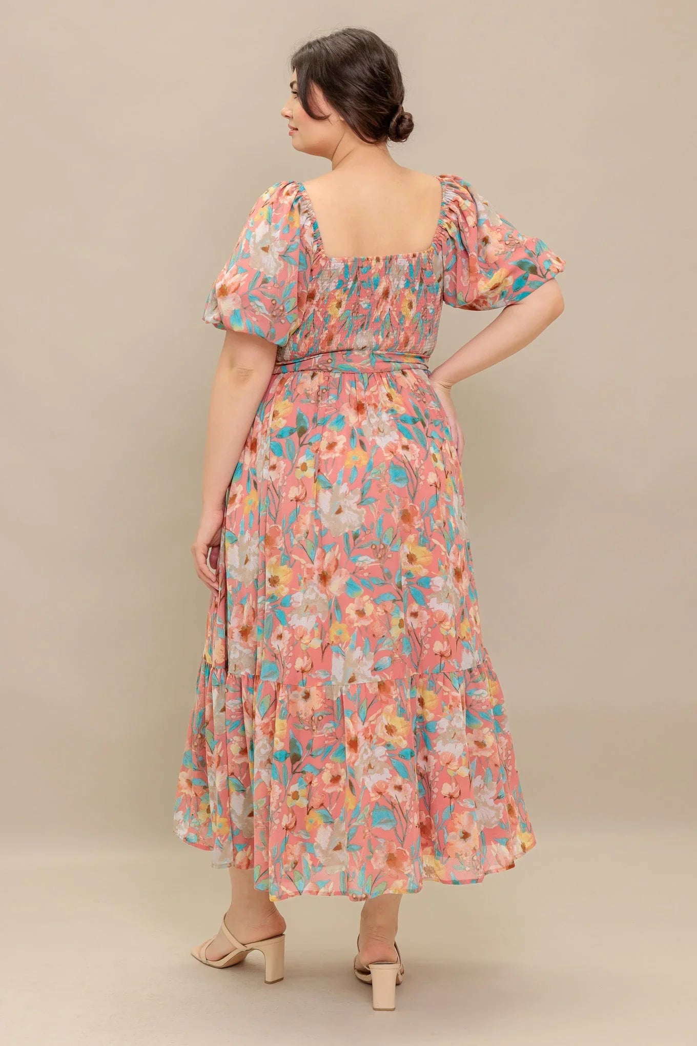 ROSY TWILIGHT FLORAL MIDI DRESS