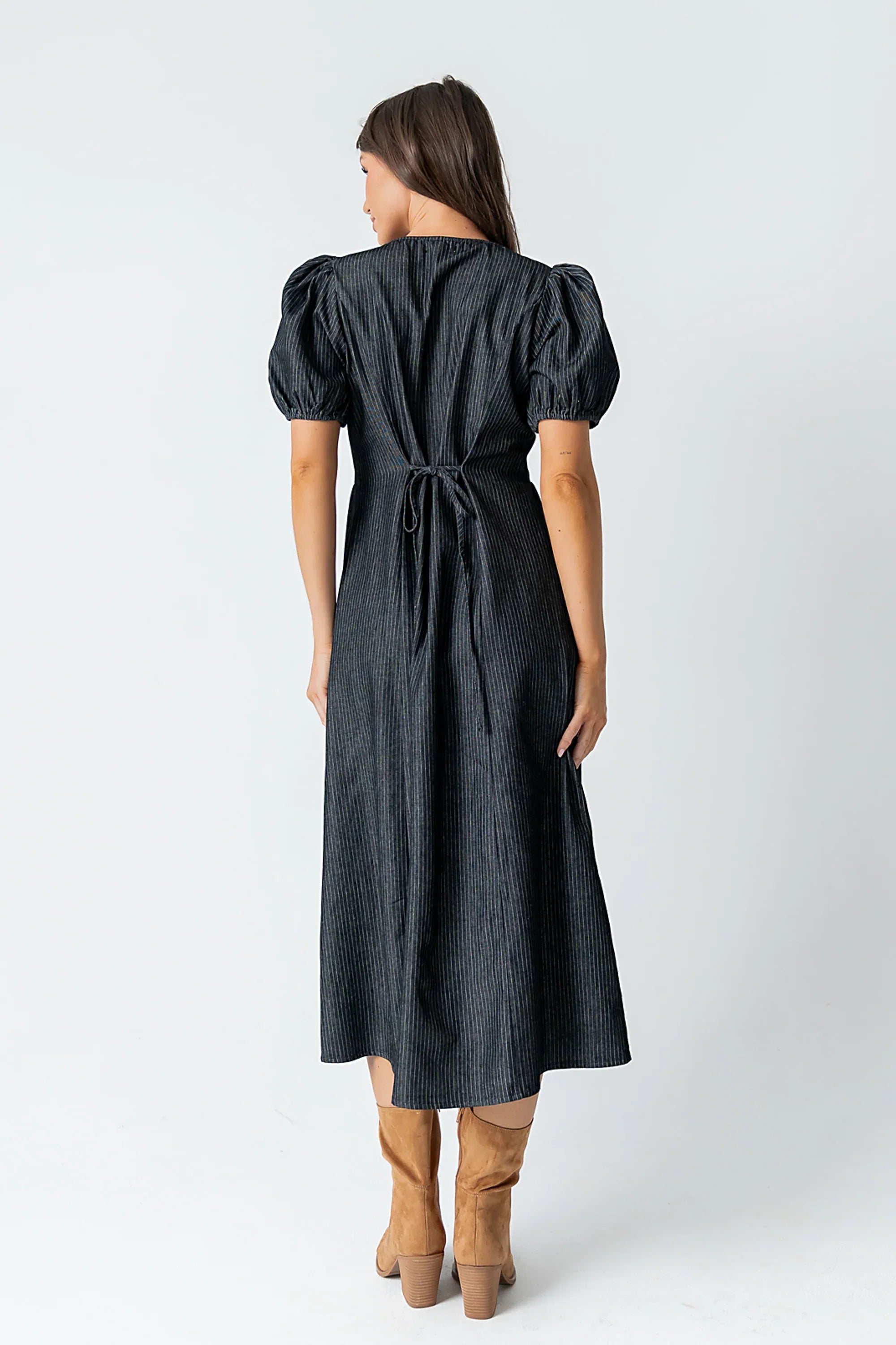 Conley Pinstripe Midi Dress in Black