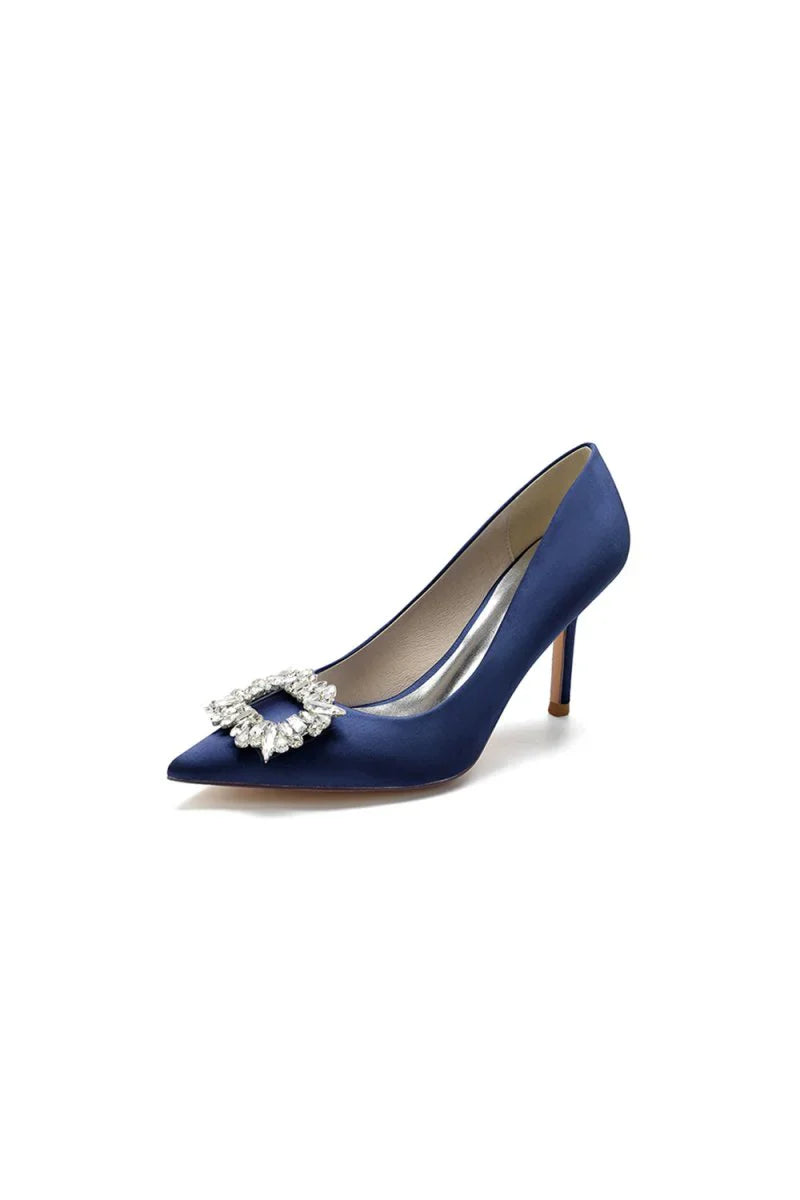 Cocktail Pointed Toe Crystal Satin High Heels