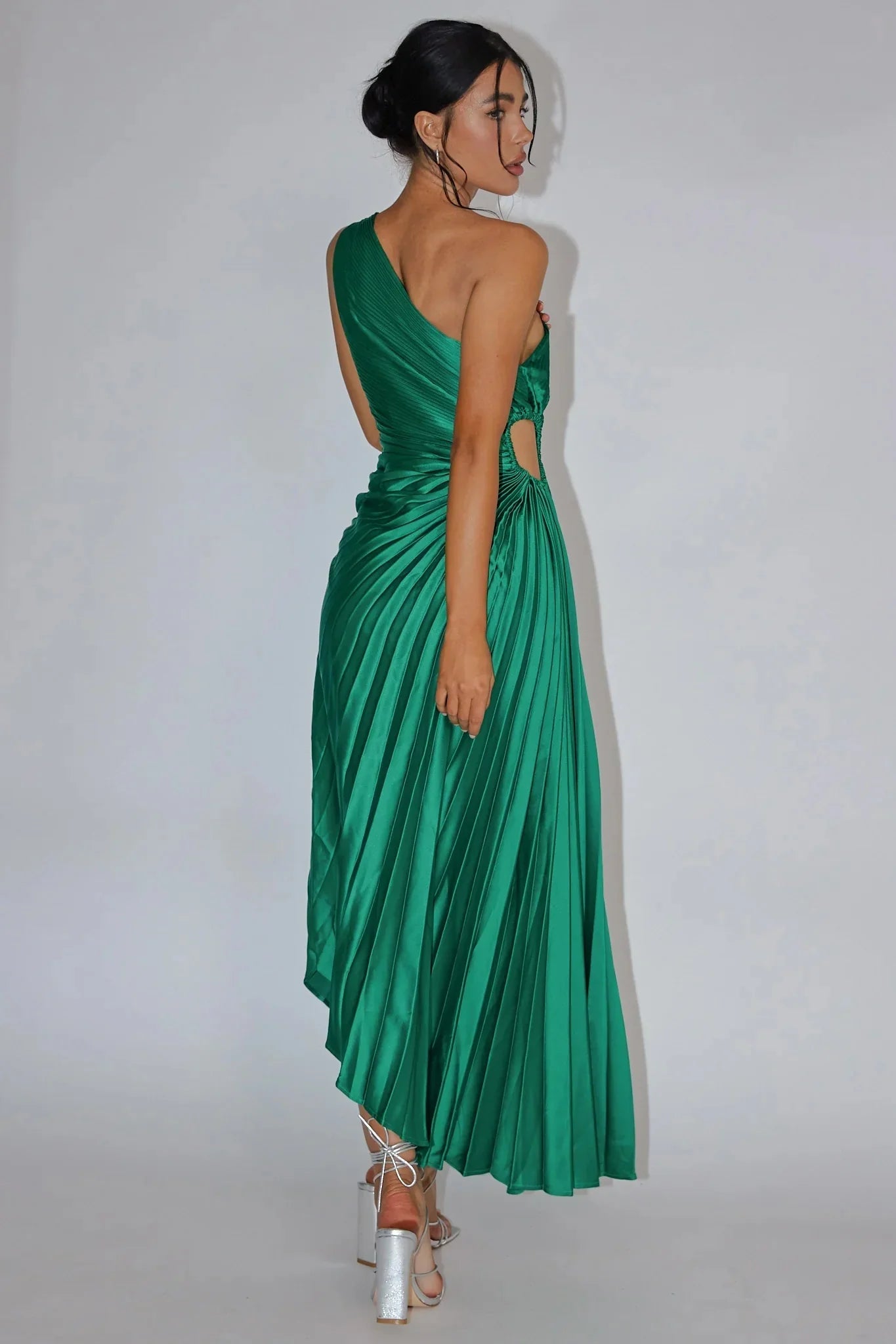 Panama Maxi Dress Kelly Green Pleated Dress With Side Cut Out