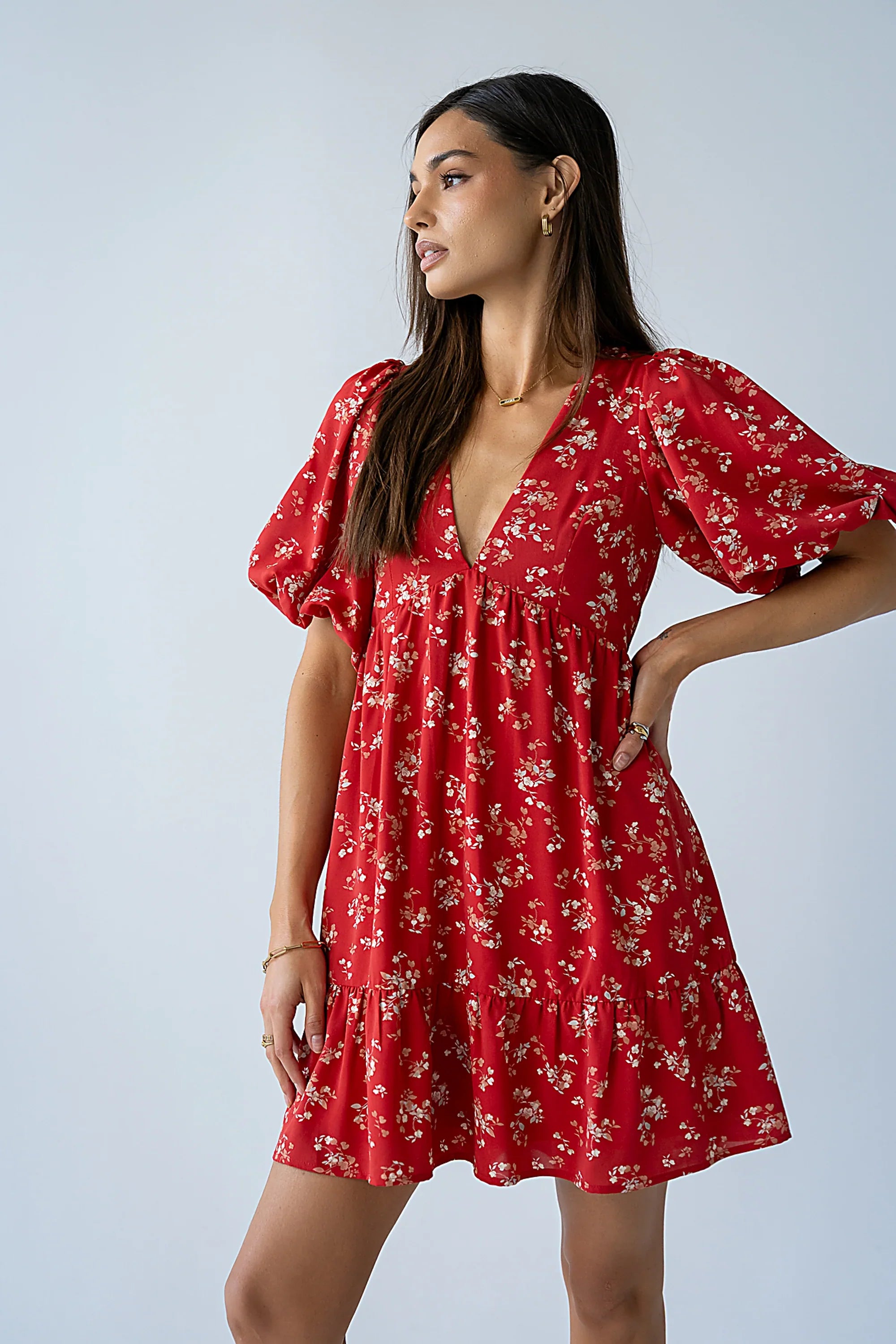Lizzy Floral Mini Dress in Red FINAL SALE