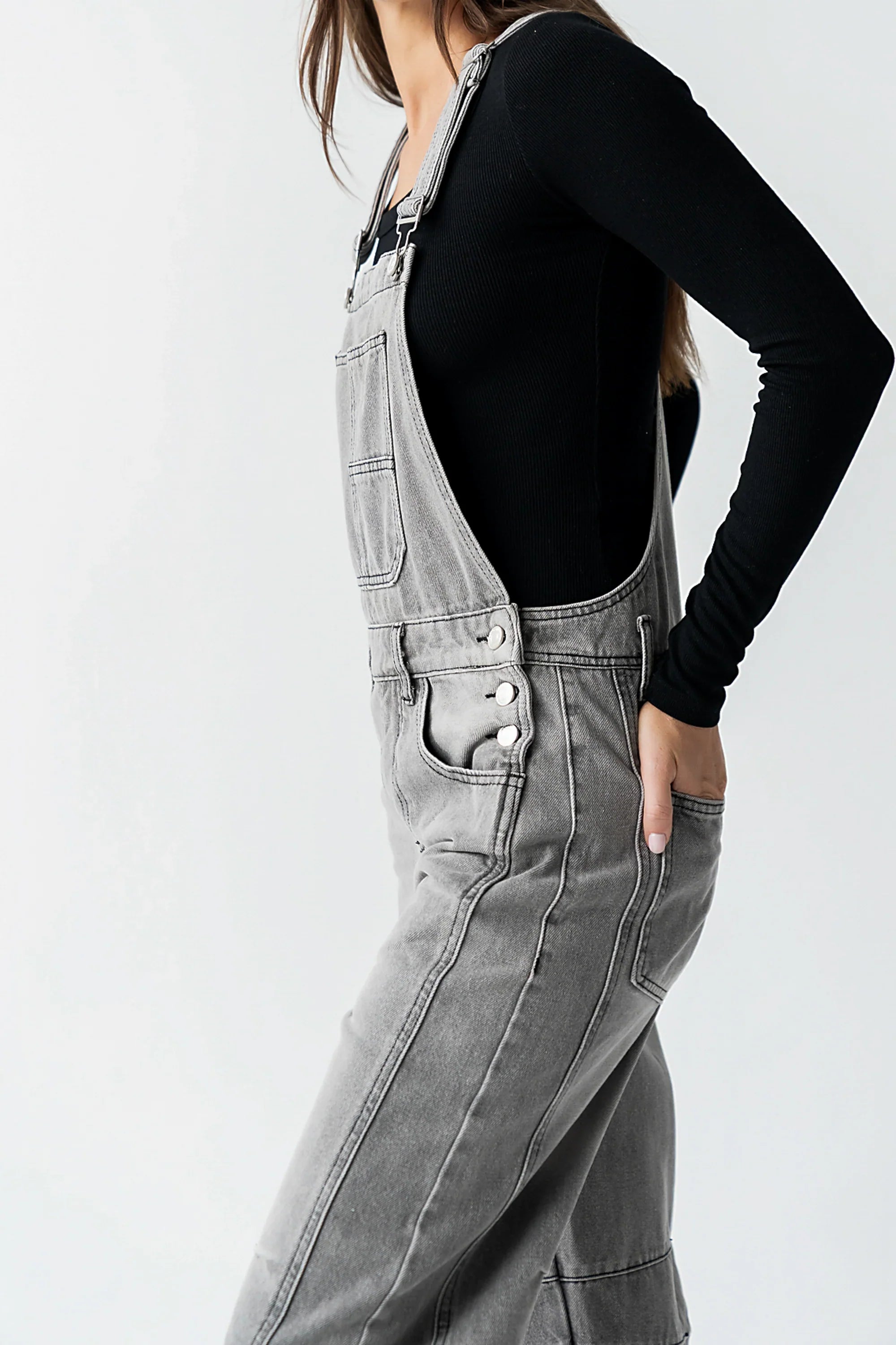 Tansy Denim Overalls in Grey