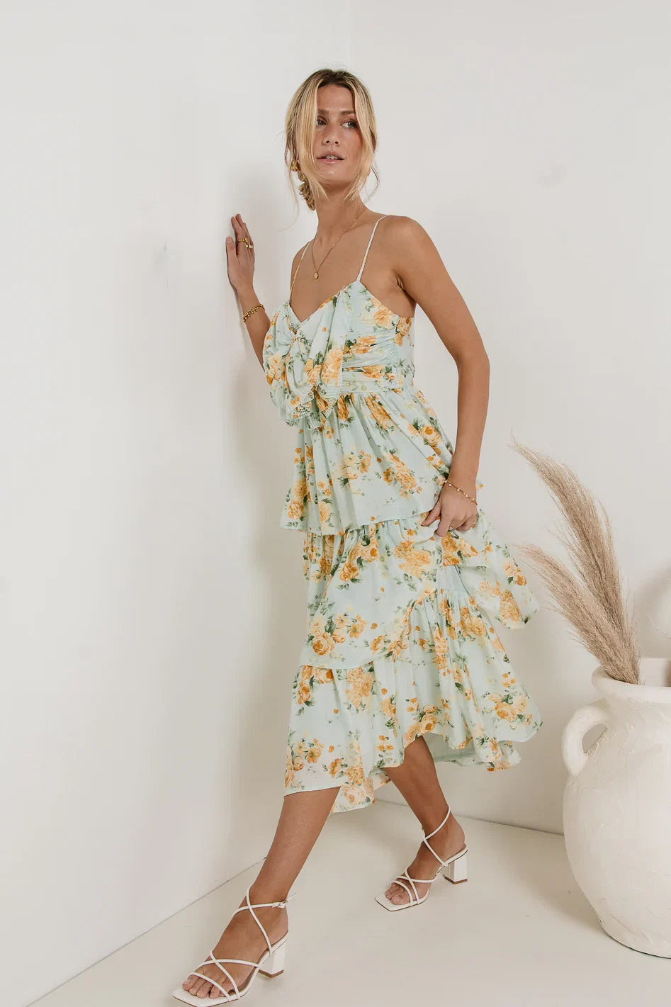 Ava Floral Midi Dress in Sage FINAL SALE