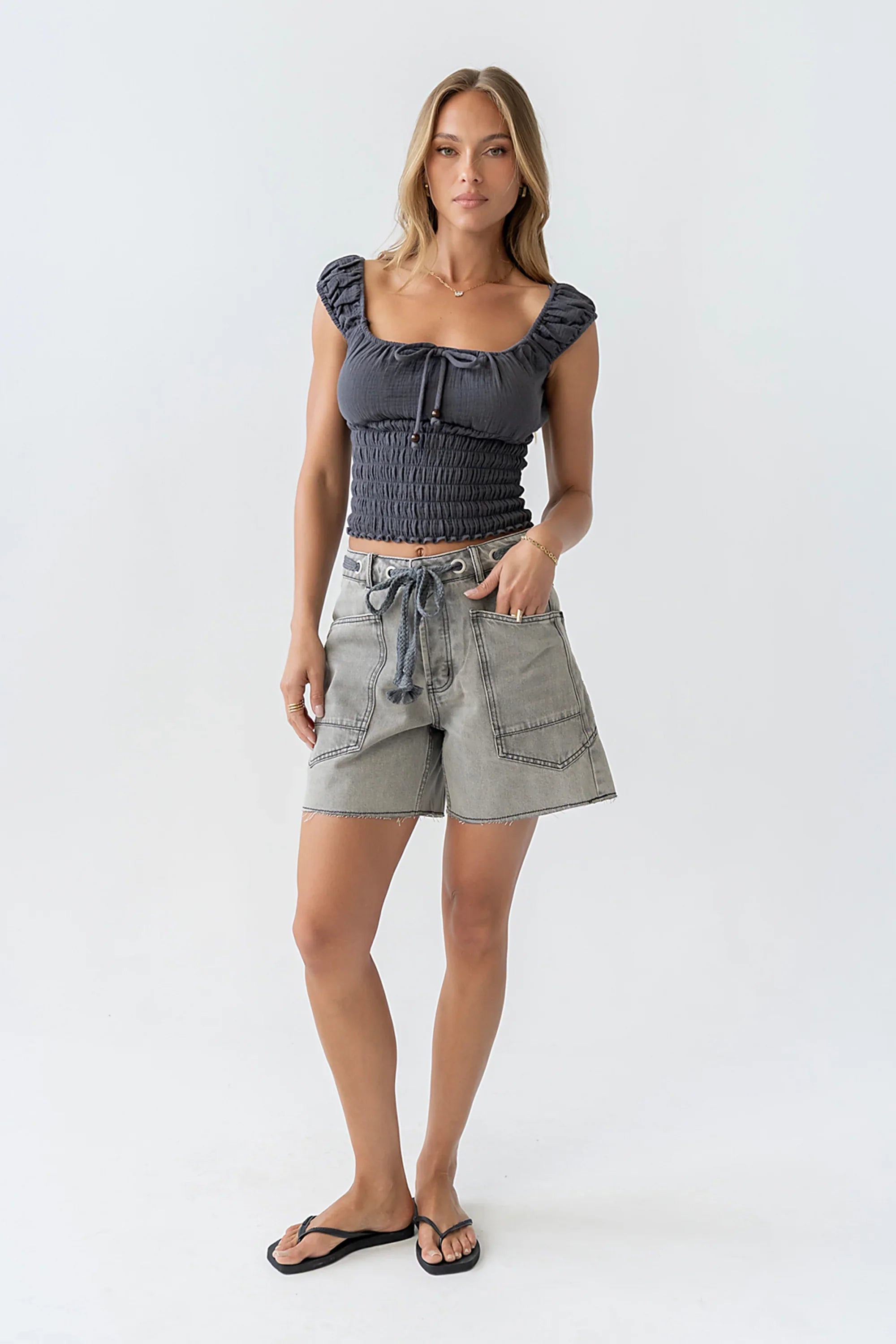 Finneas Denim Shorts in Grey