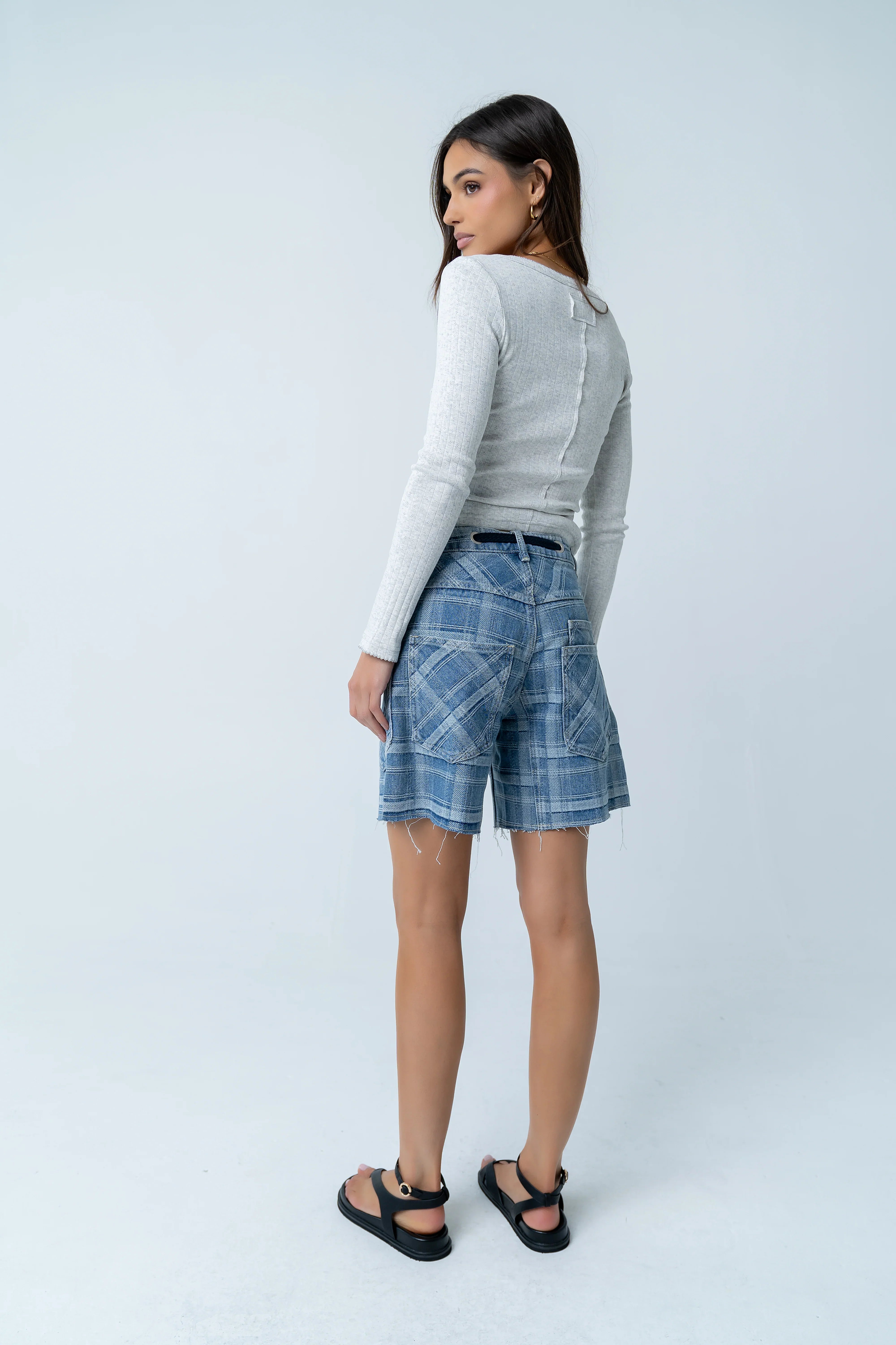 Roselyn Plaid Denim Shorts