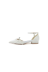 Glitter Pointed Toe Low Heels Wedding Shoes with Bow