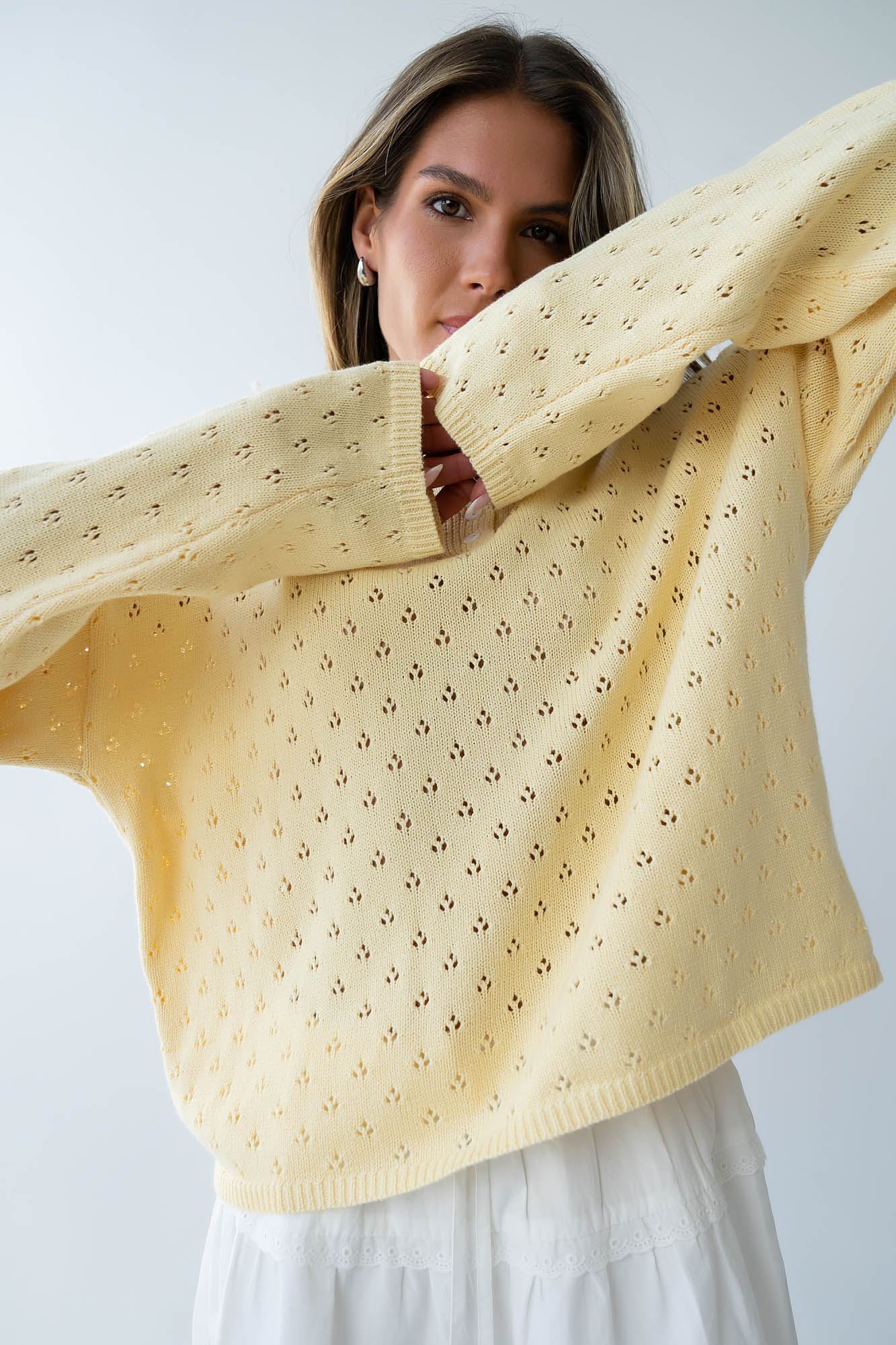 Margot Pointelle Sweater in Butter Yellow FINAL SALE