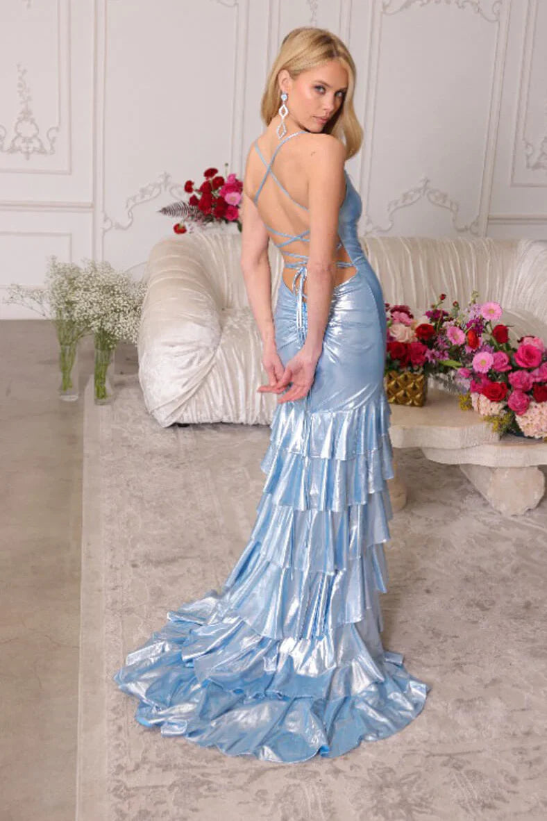47101 Ava Presley Metallic Mermaid Ruffle Dress