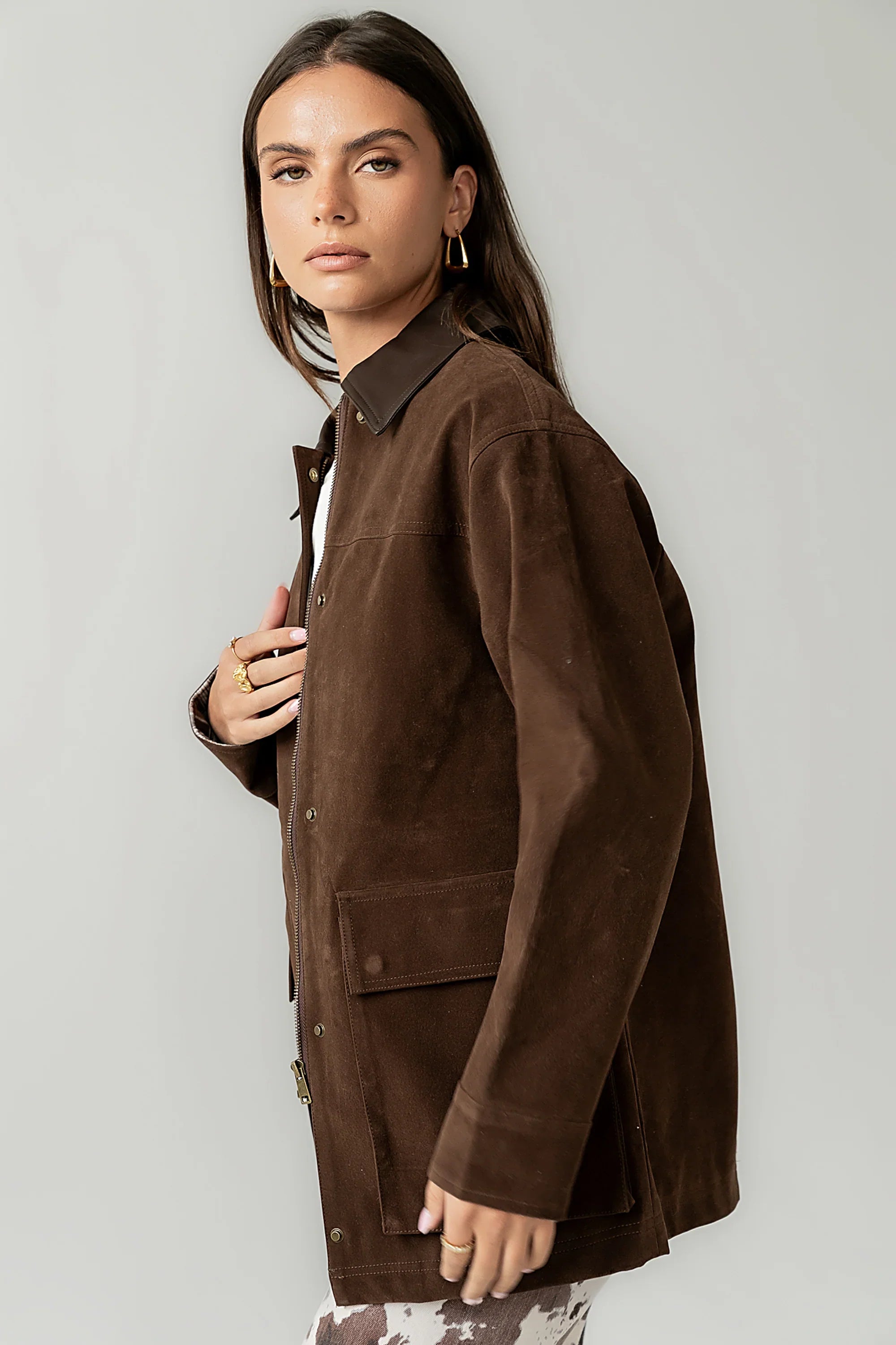 Carly Vegan Leather Jacket in Brown FINAL SALE