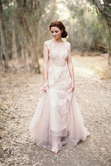 High Quality V neck Sleeveless Floor length Wedding Dress with Lace