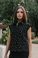 Marina Floral Button Up in Black
